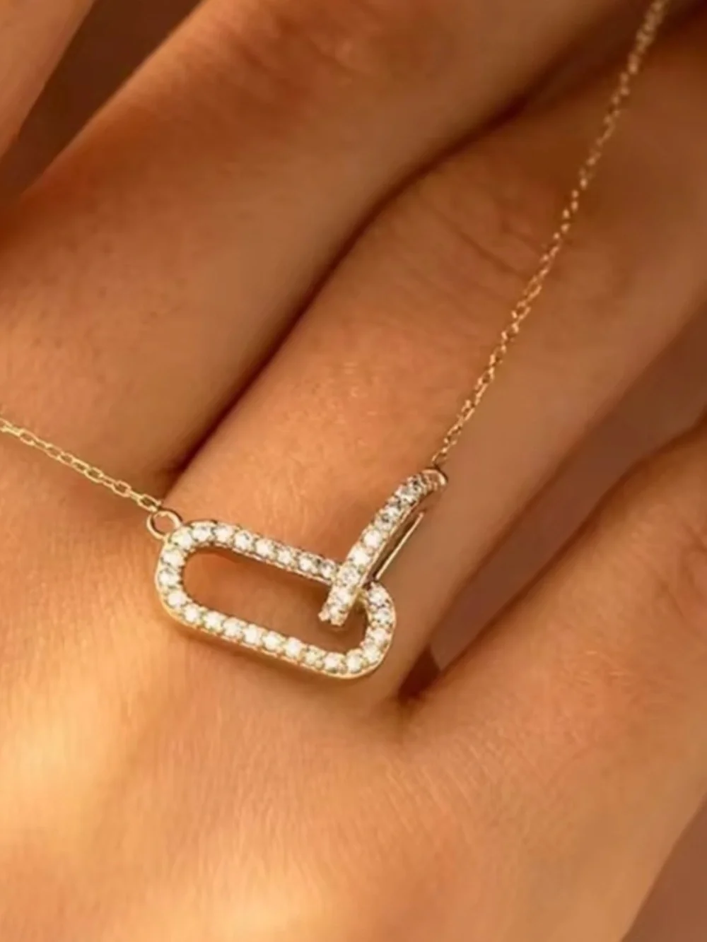 925 Sterling Silver & Gold Pave Link Necklace